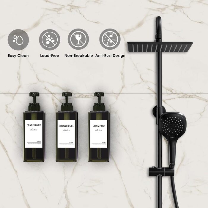 Дозатор мила настінний Anhow 3er PETG, набір 3 шт., зелений, 500 мл, без свердління, для кухні/ванної кімнати