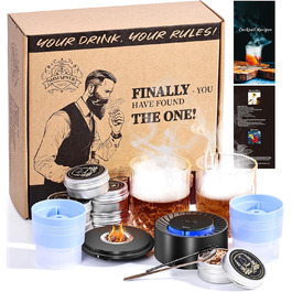 Електричний набір для копчення віскі з 2 склянками, 6 смаків дерев'яної стружки, 2 форми для кубиків льоду, для коктейлів Bourbon Old Fashioned, подарунок для чоловіків, батьків, коханих, без бутану