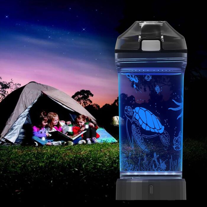 Kids' Water Bottle with 3D Glowing Turtle, LED Light – Tritan, BPA-Free, Creative, Ideal as a Travel Mug, Gift for Starting School, Girls, Boys, Picnic (Sea Turtle, 400 ml)