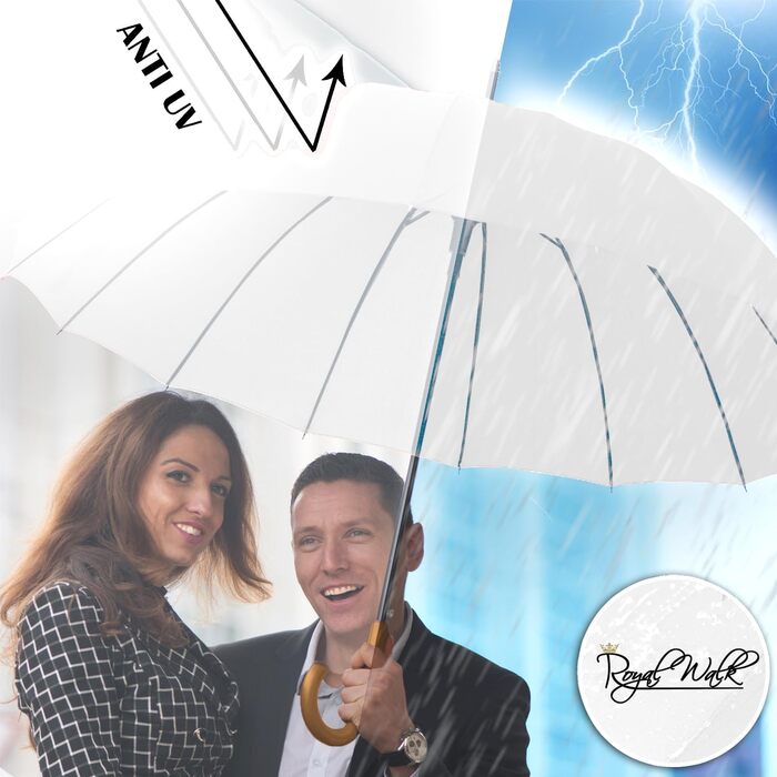 Royal Walk Automatic Travel Golf Umbrella - 54 Inch, Windproof, Waterproof, 2-Person, Wooden Handle, 16 Ribs, Unisex