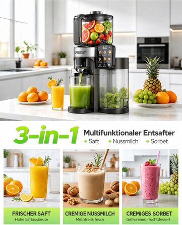 Повільна соковижималка 3-в-1 Slow Juicer з XL-завантажувальним отвором 155 мм, сіра