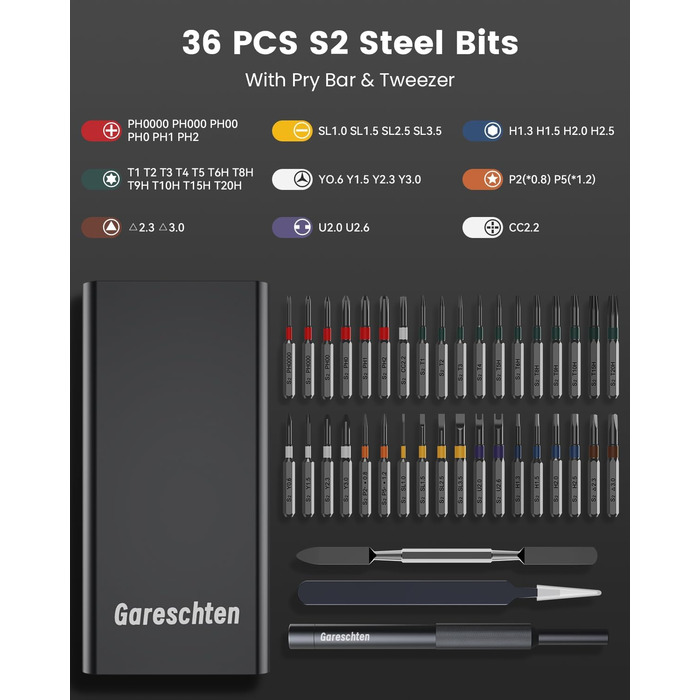 Електрична викрутка 36 в 1 Mini Electric Screwdriver set, акумуляторний набір з бітами H4, H6.3, 4 моменти, 1500mAh, інструмент для ремонту телефонів, окулярів, годинників, ноутбуків