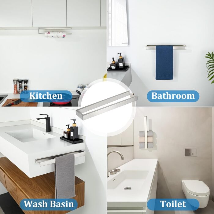 Тримач для рушників SAYAYO без свердління, нержавіюча сталь, 40 см, для ванної та кухні