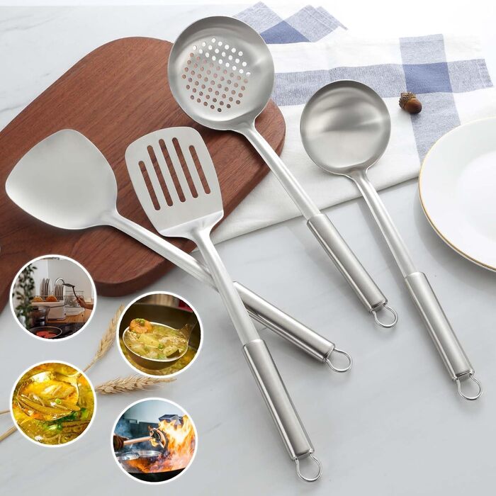 Набір кухонного приладдя Pleafind 4 шт. з нержавіючої сталі (304) - ложка, шумовка, лопатка, ложка для супу