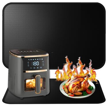 Термостійкий килимок під фритюрницю, кавомашину, плиту. 50x30 см, чорний. Силікон, неслизький, водонепроникний