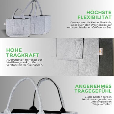 FUCHSBAG 2.0 [Large 3-Piece Set XXL] Universal Shopping Bags. 2x Large Felt Bags, 1x Small Felt Bag. Perfectly suited as a shopping basket. A real eye-catcher that safely carries the contents.