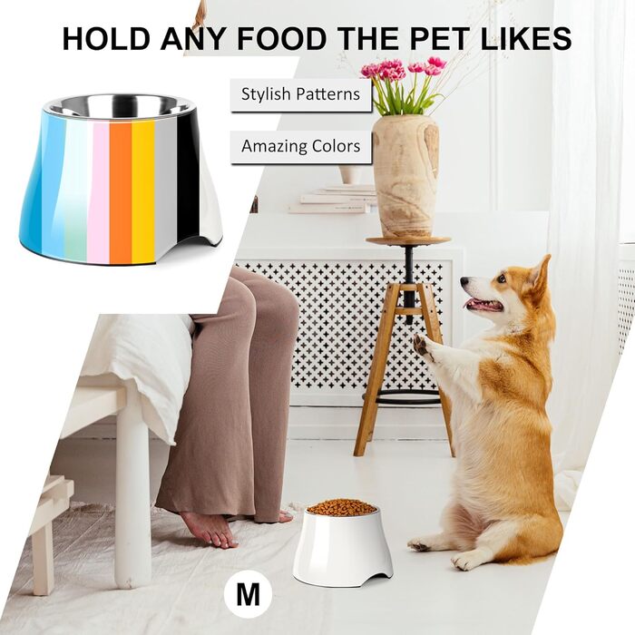 Миска для собак Petvillage, антиковзаюча, з нержавіючою сталі, піднята, для маленьких та середніх собак, спанієлів, велика місткість, 3 л (2 л, білий/розкішний сад)