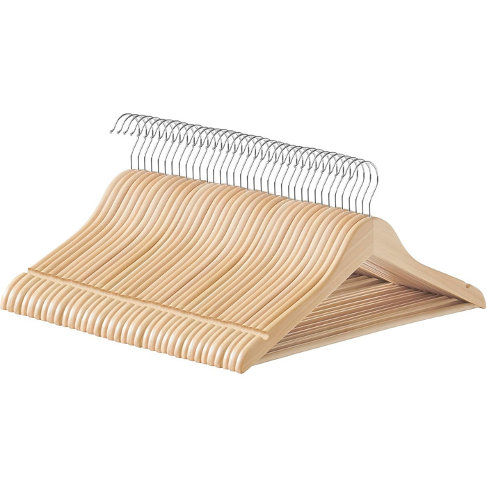 SONGMICS Wooden Clothes Hangers, 36-Piece Set, Wooden Hangers, Shoulder Indentations, Trouser Bar, Trouser Hanger, 360° Swivel Hook, for Jackets, Shirts, Coats, natural beige CRW010N36