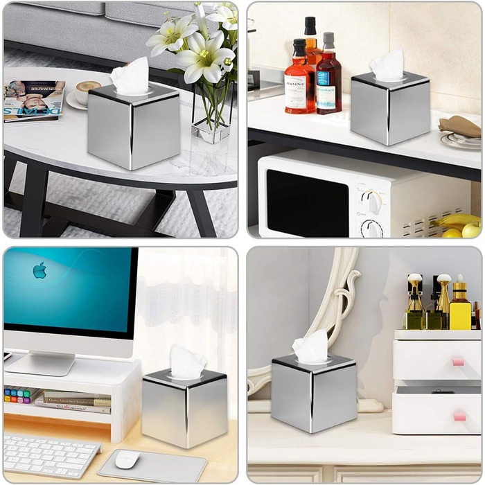 Discoball Tissue Box Cover Cube Tissue Holder Square Mirror Tissue Dispenser Holder Bathroom Tissue Organizer Stand for Home, Office, and Car (Silver)