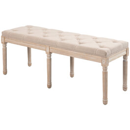 HOMCOM Upholstered Bench Vintage 117x40x48cm Ottoman Bench Bed Bench Bedroom Bench with Buttons Linen Look up to 120kg Beige