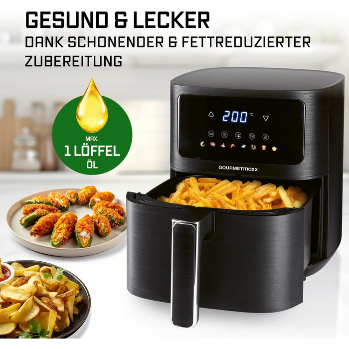 Фритюрниця повітряна Gourmetmaxx AirGenius 9 л з 2 відсіками | 8 програм | Сенсорний дисплей | Для 8 осіб