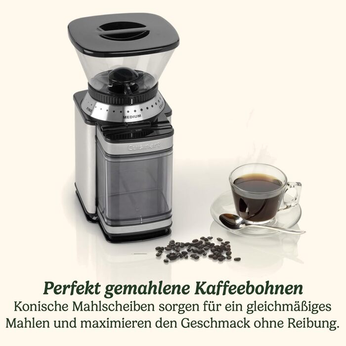 Кавомолка Cuisinart для дому: 4-18 чашок, 18 ступенів помолу, для еспресо, колд брю, лате, капучино, нержавіюча сталь