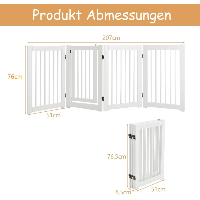 Захисне ґратка для собак COSTWAY 76 см, 4 панелі, дерев'яна з хвірткою, для дітей, складана, біла