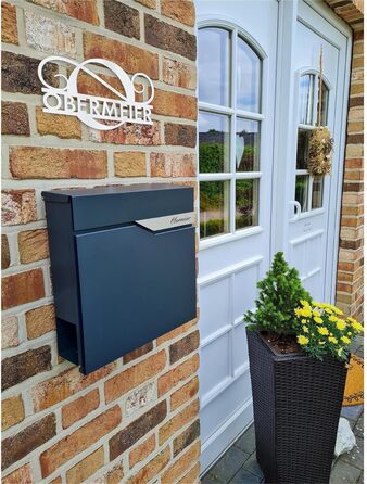 Поштова скринька Metzler Anthrazit з газетницею та іменним шильдиком RAL 7016, вулична, антикорозійна, для настінного монтажу, сучасний дизайн 37x37x10.5 см