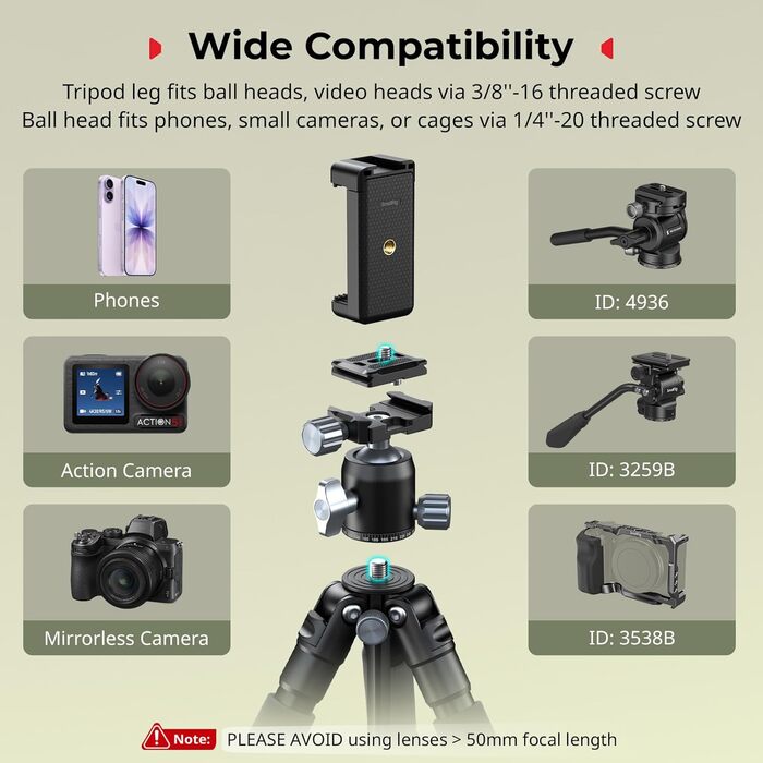 SMALLRIG VT-20 Pro Mini-штатив для камери та телефону: компактний, з кульковою головкою 360° та кріпленням для телефону