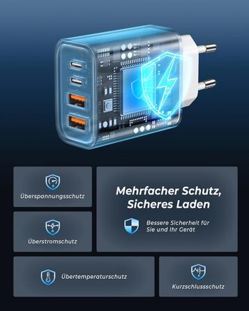 Мережевий адаптер ZKAPOR 40W з 4 USB-портами: швидка зарядка PD+QC для iPhone 16/15/14, Samsung Galaxy, Huawei, iPad