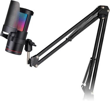 Мікрофон Mars Gaming MMIC-XT: Професійний студійний мікрофон з кульковим кріпленням, поп-фільтром та металевою сіткою (Чорний)