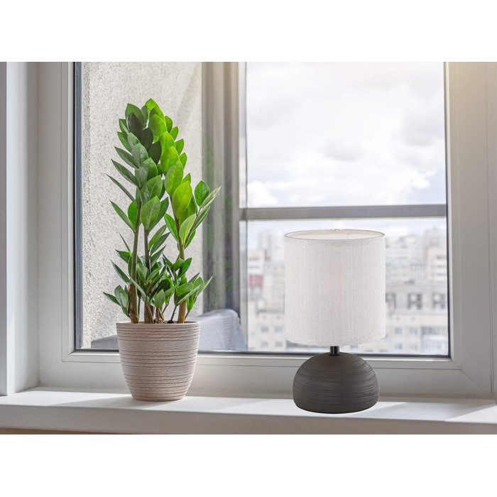 Настільна лампа Reality Leuchten Luci R50351035 з керамічним цоколем під дерево та бежевим абажуром, 1xE14 (коричнева)