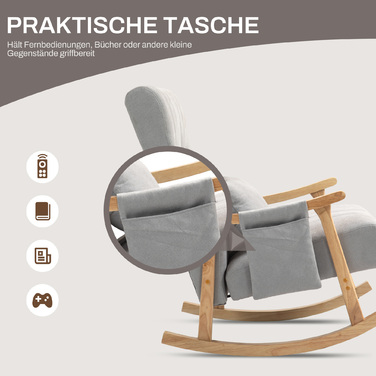 HOMCOM Rocking Chair with Kidney Pillow, Wide Seat, Beech Frame, Up to 120 kg (265 lbs), Grey