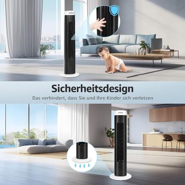 Вентилятор вежний Aigostar Leise Turmventilator 76 см з осциляцією та таймером - 3 швидкості, 45 Вт