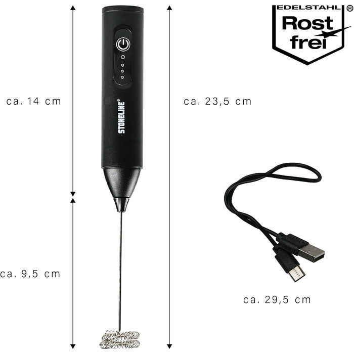 Електричний пінозмішувач STONELINE USB-C: 3 режими, міксер з нержавіючої сталі, подвійний пружинний механізм, для кави, капучино, коктейлів, чорний