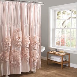 Шторка для душу Lush Decor Serena з рюшами, 183 x 183 см – красивий квітковий дизайн з рюшами, розкішна шторка, вінтажний гламур, стиль кантрі (рожевий, пудровий рожевий)