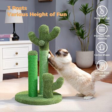 Kratzbaum Kaktus, creative cat tree design, 3 post set, green, L - 42 * 68.5cm, AY405-HZ-L-66GN-B