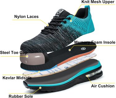 Черевики робочі чоловічі/жіночі, захисні, спортивні, з металевим підноском, антиковзаючі, дихаючі (47 EU, Цянь)