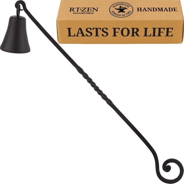 RTZEN - Décor Candle Snuffer with Long Handle, Black Wrought Iron Candle Snuffer, Easily Extinguish Any Candle in Dining Room, Kitchen, Bathroom or Spa, Handmade Authentic Unique Gift