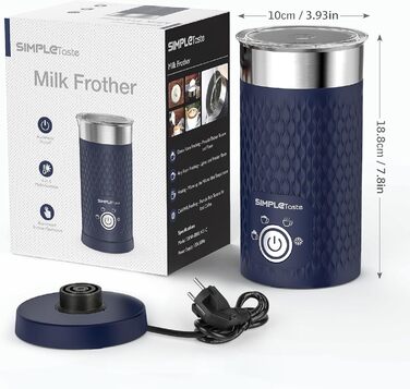 SIMPLETaste: Електричний спінювач молока 4-в-1, автоматичний спінювач та нагрівач молока для лате, капучино, макіато (блакитний)