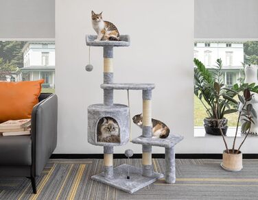 Котячий будиночок Kratzbaum 112 см з дряпальною колоною та платформою, сірий