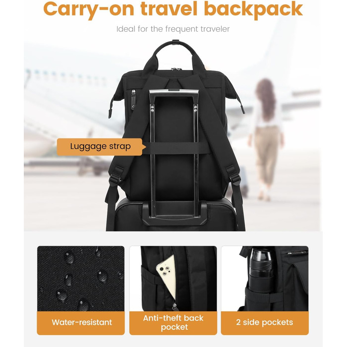 LOVEVOOK Рюкзак для жінок, великий рюкзак для ноутбука, шкільний рюкзак для дівчаток та підлітків 17 дюймів з кишенею для кабелю, водонепроникний туристичний рюкзак, шкільна сумка, рюкзак, елегантний для університету, роботи, бізнесу, подорожей, чорний 17