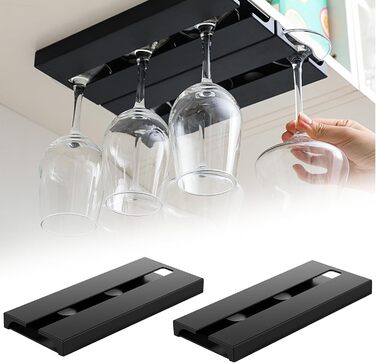 Кріплення для келихів вина, 2 шт., самоклеючі, без свердління, для кухні, бару, ресторану, готелю (чорний)