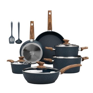 Набір посуду Kitchen Academy Granit 12 предметів для індукції, антипригарне покриття, без PFOA/PFOS, синій
