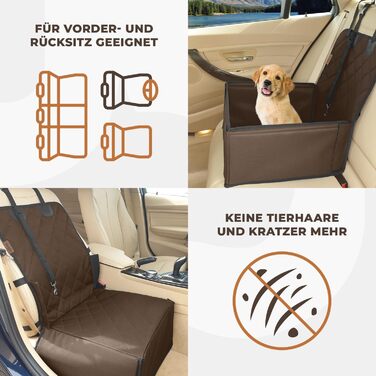Extra Stable Dog Car Seat - High-Quality Car Seat for Small to Medium Dogs - Reinforced Walls and 3 Straps - Waterproof Dog Car Seat for Back and Front Seat (Beige) Brown