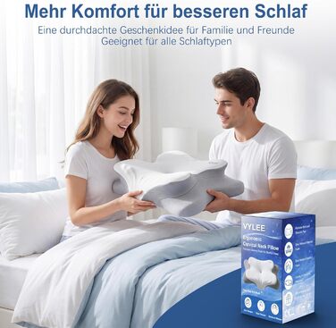 Подушка для шиї VYLEE з піни Memory Foam: ортопедична для сну на спині, боку та животі, від болю в шиї та плечах (Сіра)