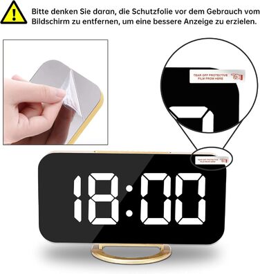 Цифровий годинник SZELAM з LED-дзеркалом 7 дюймів, 2 USB-порти, функція відкладання, автоматичне регулювання яскравості, для дому, колір золотий