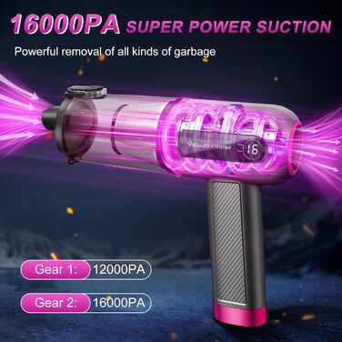 Портативний пилосос AKOFIC для авто, дому та офісу (16000Pa, бездротовий, з LED-дисплеєм, сірий)