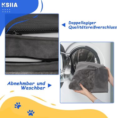 KSIIA Orthopedic Dog Bed for Large Dogs, 105x70x18cm, Removable and Washable Cover, XL Dog Couch with THREE Raised Edges, Non-Slip Bottom, Egg Crate Foam Dog Basket, (L 91 x W 68 x H 16 cm, Light Grey)