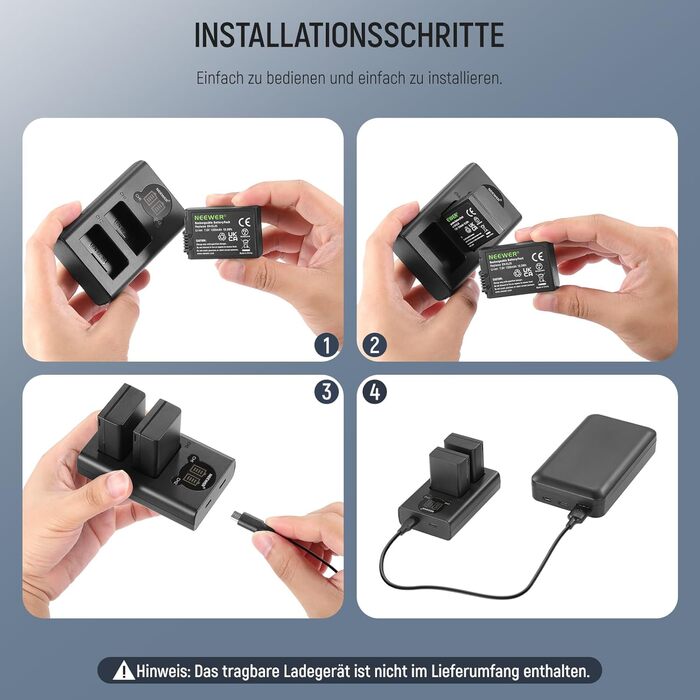 Запасний акумулятор NEEWER EN-EL25 та USB зарядний пристрій (2 шт.) 1350mAh, сумісний з Nikon Z30 Z50 ZFC