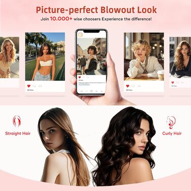UKLISS Hairstyler 6 в 1: професійний стайлер для волосся з насадкою-фен, керлер, щітка для укладки, фен-щітка, фен, випрямляч | для локонів, об'єму, випрямлення та сушіння (перламутровий) (елегантний чорний)