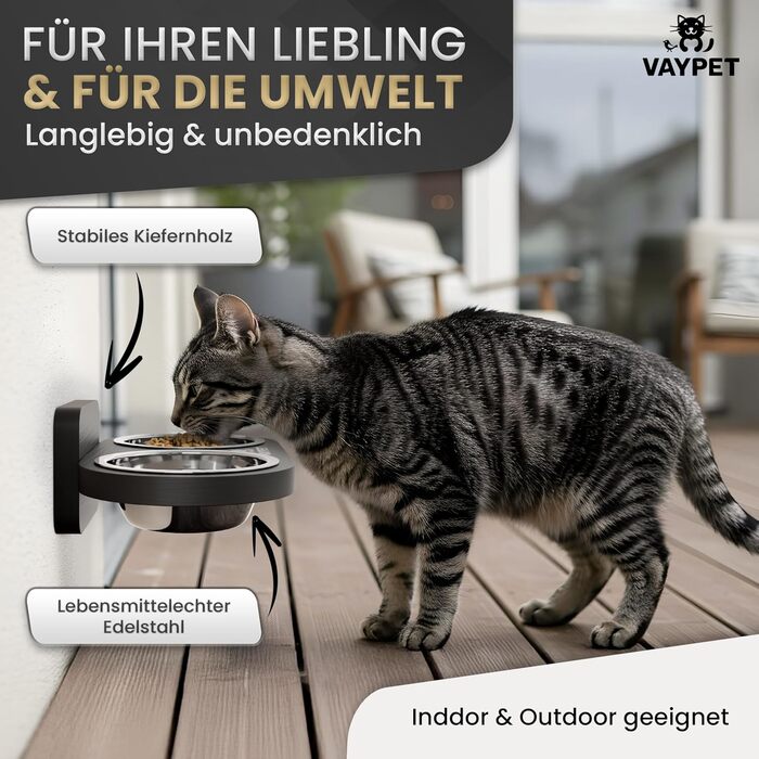 Підвищений годівниця для котів Doppel-Katzennapf: не потребує свердління, зручна, з нержавіючої сталі, чорний