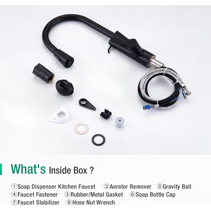 Кран кухонний CREA Wasserfall висувний з дозатором мила, нержавіюча сталь, 360° оберт, 4 режими, матовий чорний