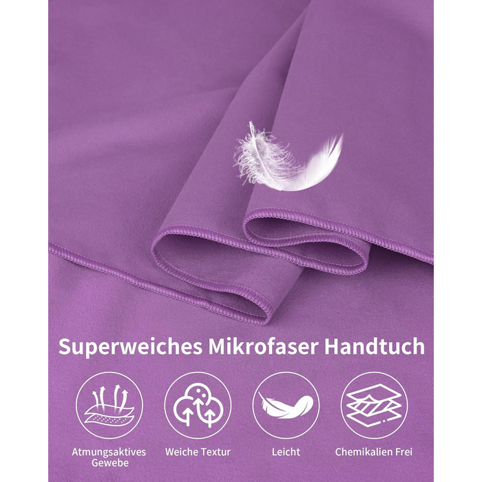 Набір рушників з мікрофібри (3 шт.): 180x80 см + 2 шт. 80x40 см. Ідеально для фітнесу, сауни, пляжу, подорожей. Темно-зелений (фіолетовий)