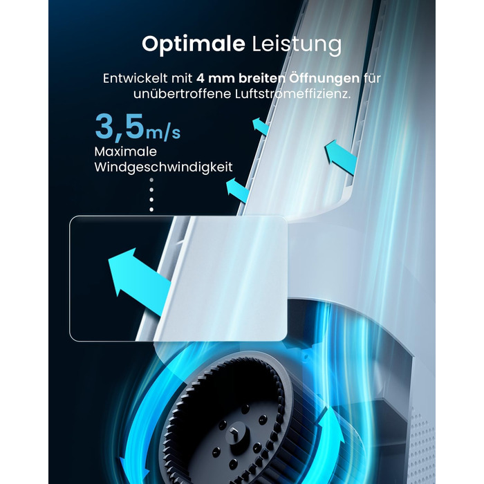 Вентилятор Pro Breeze OmniAir з очищувачем повітря, 105 см - безшумний, з HEPA 13 фільтром, LED дисплеєм, пультом керування та 5 режимами. Білий.