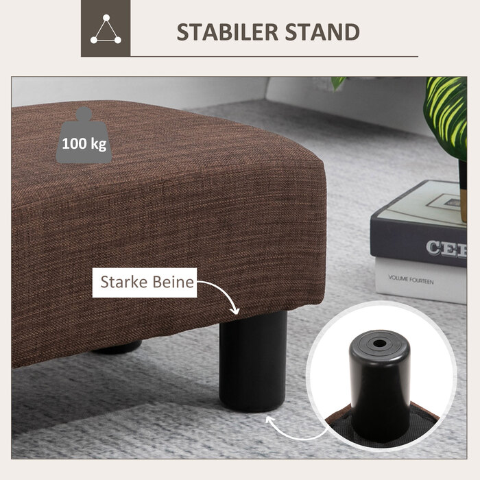 HOMCOM Footstool Ottoman - Holds up to 100 kg, Rectangular Upholstered Footstool for Living Room, Hallway, Brown, 40 x 30 x 24 cm