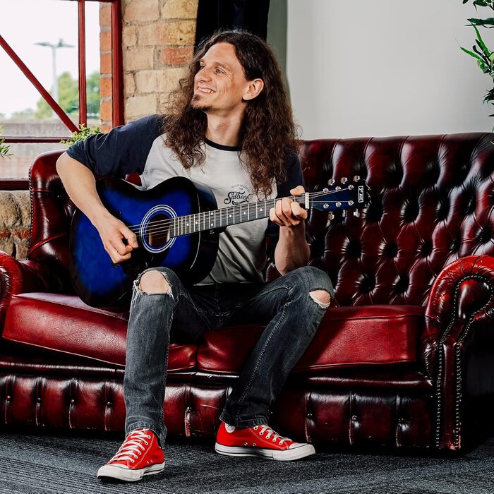 Гітара акустична 3rd Avenue 4/4 зі сталевими струнами, для початківців - комплект з чохлом, медіатором та запасними струнами, 6 місяців безкоштовних уроків (Блакитний)