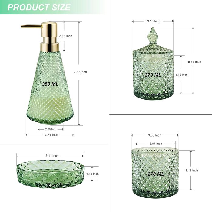 Набір аксесуарів для ванної кімнати, зелений, 4 шт. (скло), набір для ванної кімнати з дозатором мила, мильницею, тримачем для зубних щіток, скляною баночкою для ватних паличок, декор у стилі бохо, сучасний