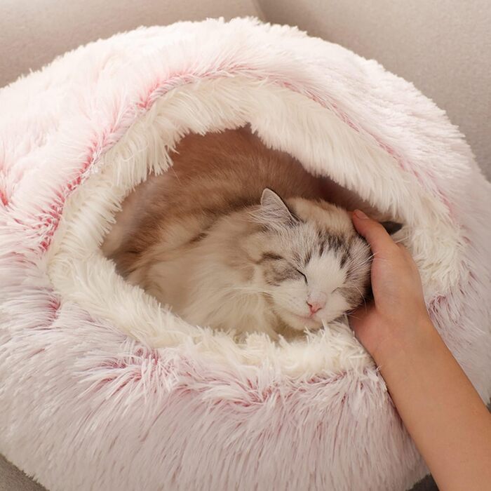 YUDANSI Cat Bed, 40cm Covered Dog Bed Cat Cave Bed Donut for Kittens Puppies, Plush Faux Fur Nest Fluffy Dog Bed Round Dog Cushion Dog Sofa Cat Bed for Cats and Small Dogs