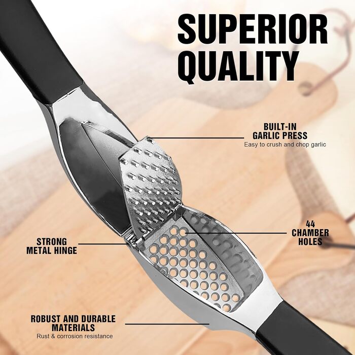 Прес для часнику з нержавіючої сталі - багатофункціональний прес для часнику з силіконовим очищувачем та щіткою для чищення. Прес для часнику, придатний для миття в посудомийній машині. Чорний + срібний